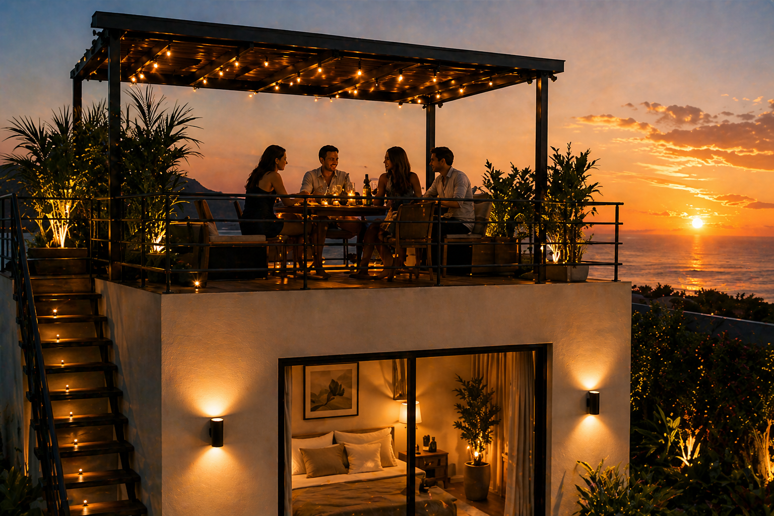 Toit terrasse avec pergola et vue panoramique