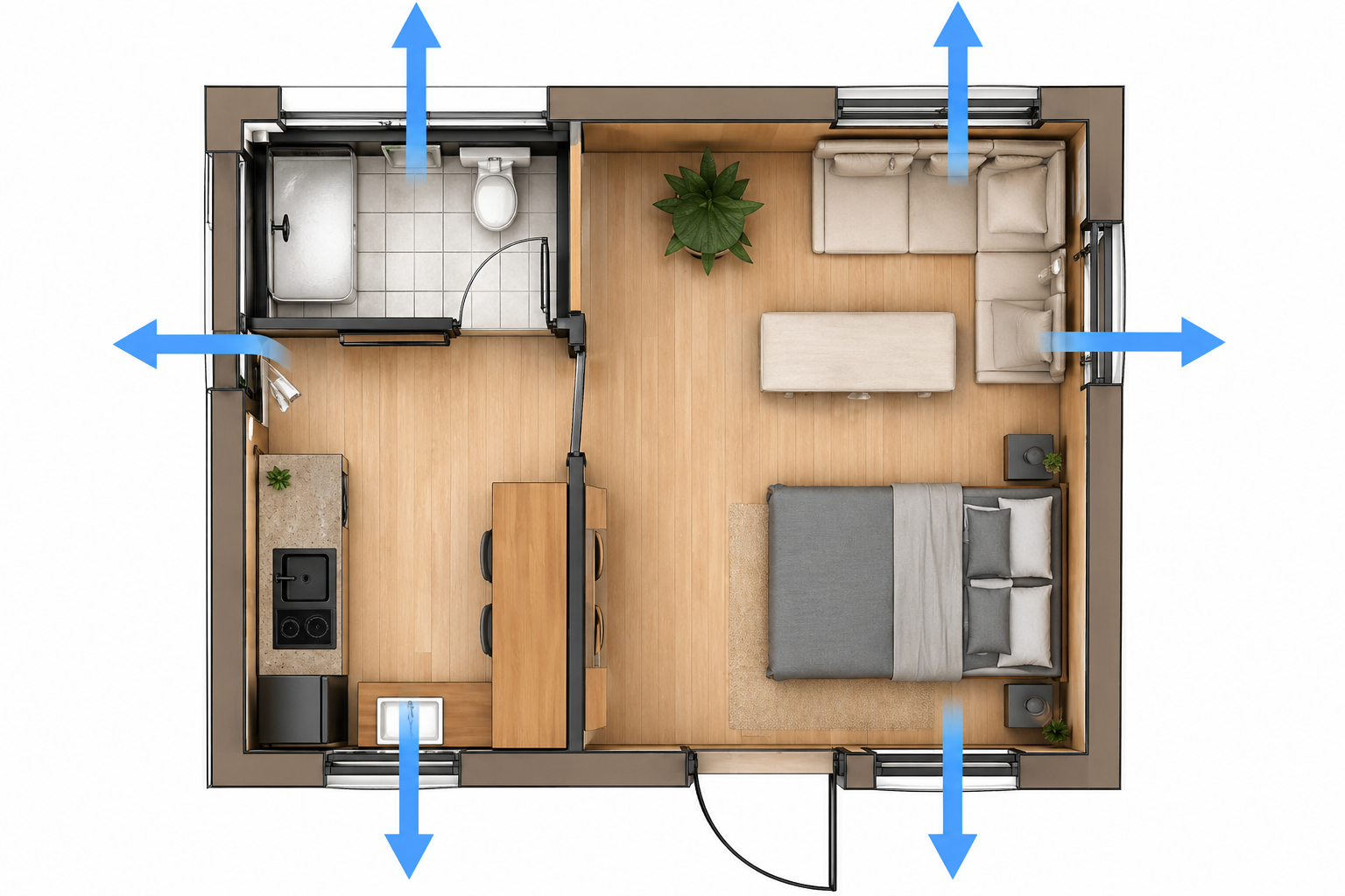 Plan intérieur de la maison modulaire 20m² - 5x4 mètres